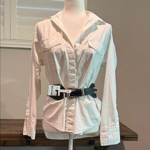 NWOT Truth Cream Button-Down Shirt with Black Belt